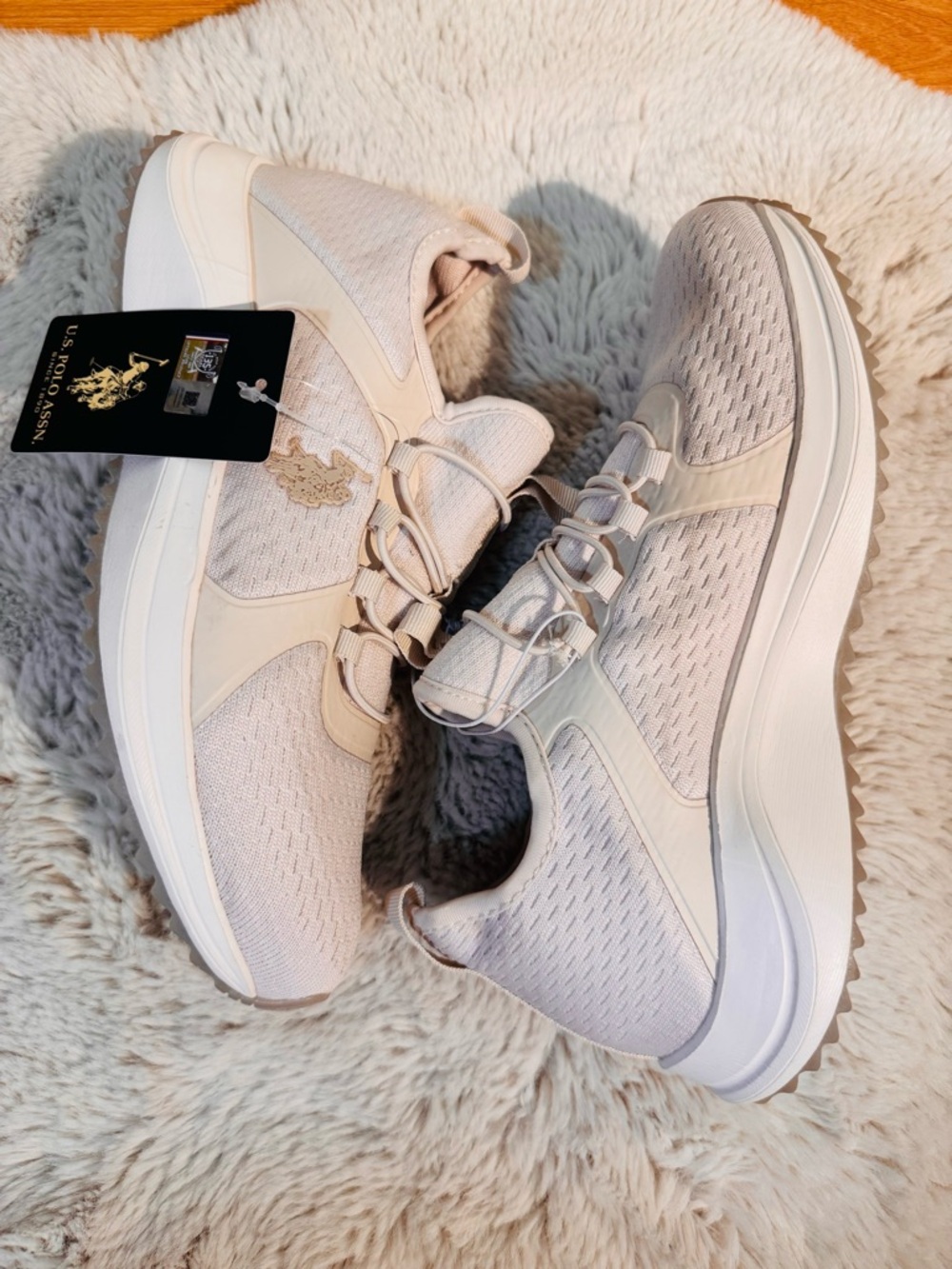 U.S. Polo Assn. Women's Cream Knit Lace-Up Sneakers